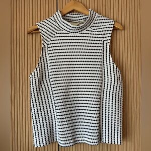 Anthropologie Maeve Textured Stripe Mock Neck Tee